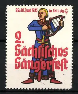 Reklamemarke Leipzig, 2. Sächs. Sängerfest 1935, Musiker mit Schwert und Lyra