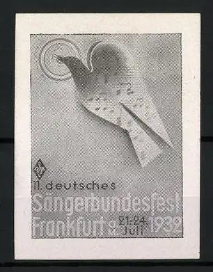 Reklamemarke Frankfurt a. M., 11. deutsches Sängerbundesfest 1932, Taube