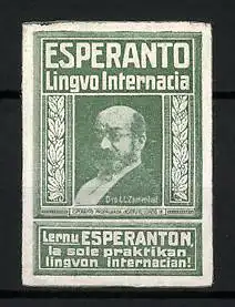 Reklamemarke Esperanto Linguo Onternacia, Portrait des jüdischen Augenarztes Ludwik Lejzer Zamenhof