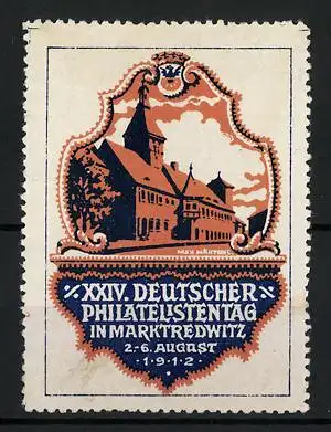 Künstler-Reklamemarke Max Märtens, Marktredwitz, XXIV. Deutscher Philatelistentag 1912, Kirche