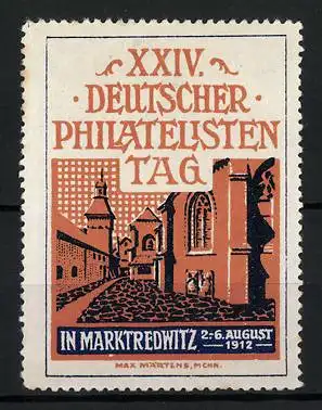 Künstler-Reklamemarke Max Märtens, Marktredwitz, XXIV. Deutscher Philatelistentag 1912, Stadtansicht