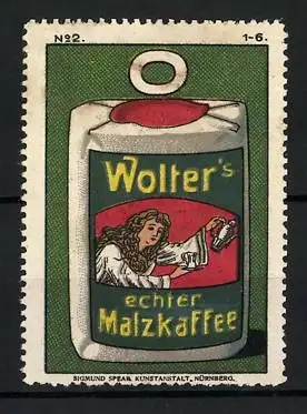 Reklamemarke Wolter's echter Malzkaffee, Packung Kaffee