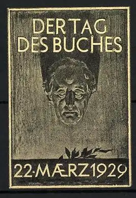 Reklamemarke Der Tag des Buches 1929, Plastik eines Männergesichts