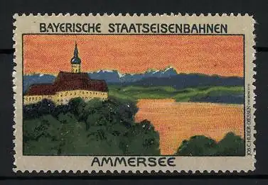 Reklamemarke Ammersee, Schloss mit See, Bayerische Staatseisenbahnen