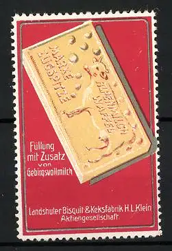 Reklamemarke Zugspitze Alpenmilchwaffel, Landshuter Bisquit & Keksfabrik H. I. Klein, Waffel