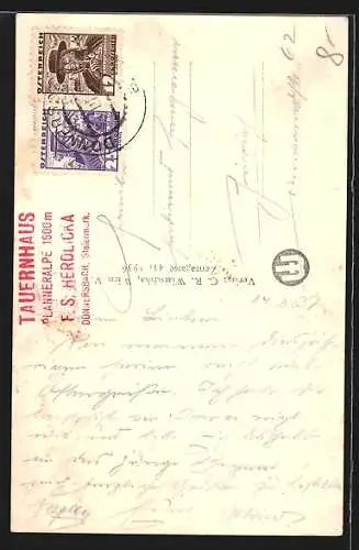 AK Donnersbach, Hotel Tauernhaus mit Schoberspitze im Winter