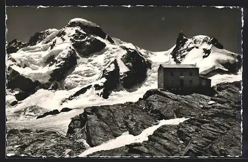 AK Zermatt, Gandegghütte mit Breithorn und Kl. Matterhorn
