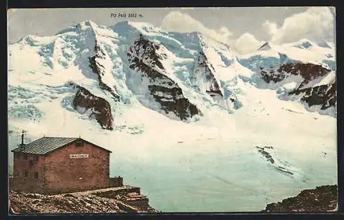 AK Diavolezzahütte, Berghütte mit Piz Palü