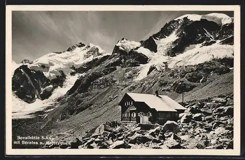 AK Vovalhütte S. A. C., Berghütte mit Bernina und Morteratsch