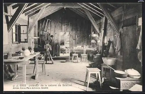 AK Intérieur de la cabane de Saleinaz, Innenansicht einer Berghütte