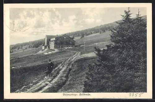 AK Keilbaude mit Wanderer, Krkonose: Keilova Bouda