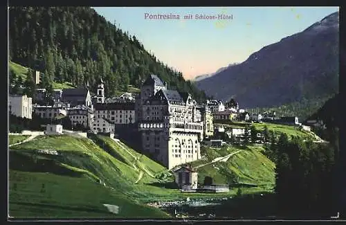 AK Pontresina, Ortsansicht mit Schloss-Hotel