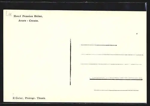 AK Avers-Cresta, Hotel Pension Heinz im Ort, Kirche abgelegen