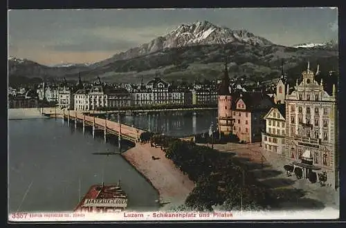 AK Luzern, Schwanenplatz und Pilatus