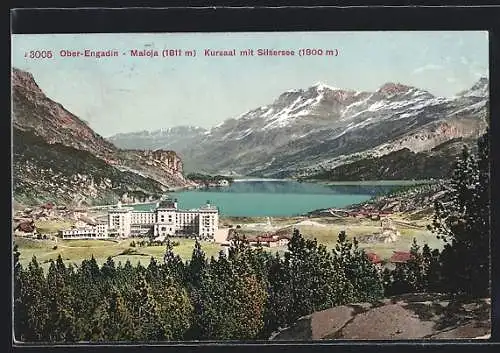 AK Maloja, Kursaal und Silsersee aus der Vogelschau