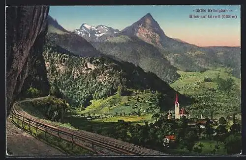 AK Giswil, Blick auf den Ort von Brünigbahn aus