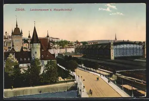 AK Zürich, Landesmuseum und Hauptbahnhof