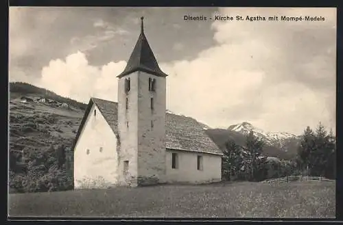 AK Disentis, Kirche St. Agatha mit Mompé-Medels