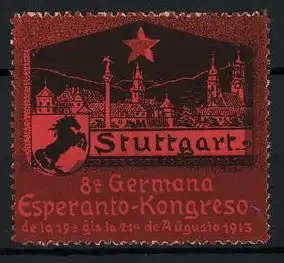 Reklamemarke Stuttgart, 8. Germana Esperanto-Kongreso 1913, Stadt, Wappen, Stern