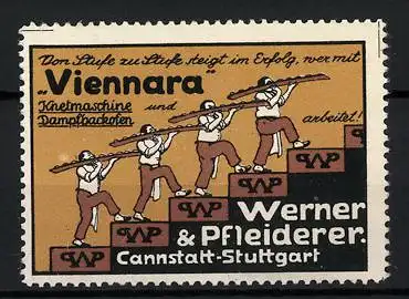 Reklamemarke Viennara Knetmaschine und Dampfbackofen, Werner & Pfleiderer, Stuttgart, Firmenlogo, Bäcker mit Backwaren