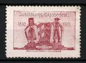 Reklamemarke München, Jubiläums-Oktoberfest 1810-1910, Paar in schwäbischer Tracht