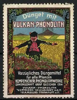 Reklamemarke Vulkan-Phonolith - vorzügliches Düngemittel, Vertriebs-Gesellschaft Hamburg / Frankfurt a. M., Bauer