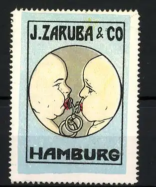 Reklamemarke J. Zaruba & Co., Hamburg, zwei Babys mit Schnuller