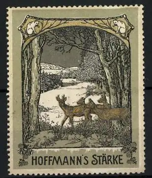 Reklamemarke Hoffmann's Stärke, Rehe am schneebedeckten Waldrand, Katze