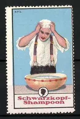 Reklamemarke Schwarzkopf-Shampoon, Mann wäscht sich die Haare, Bild No. 5