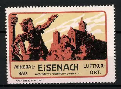Reklamemarke Eisenach, Mineralbad und Luftkurort, Standbild und Schloss