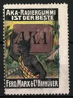 Reklamemarke AKA-Radiergummi ist der Beste, Ferd. Marx & Co., Hannover, Afrikaner mit grossem Radiergummi