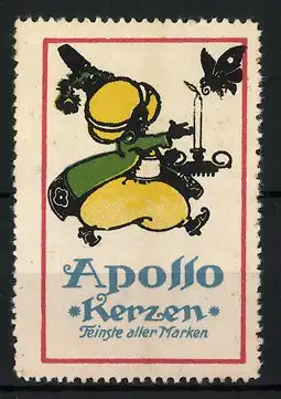 Reklamemarke Apollo Kerzen - feinste aller Marken, Perser mit Turban und Nachtlicht in der Hand