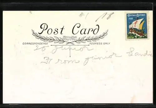 Präge-AK Der Weihnachtsmann verpackt seine Geschenke im Kartoffelsack