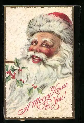 AK freundlicher Weihnachtsmann mit Beerenzweigen