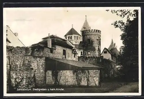 AK Schweinfurt, Stadtgraben u. kath. Kirche