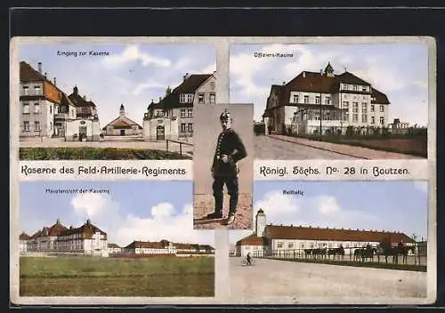 AK Bautzen, Kaserne des Feld-Artillerie-Regiments Königl. Sächs. No. 28, Reithalle, Offiziers-Kasino