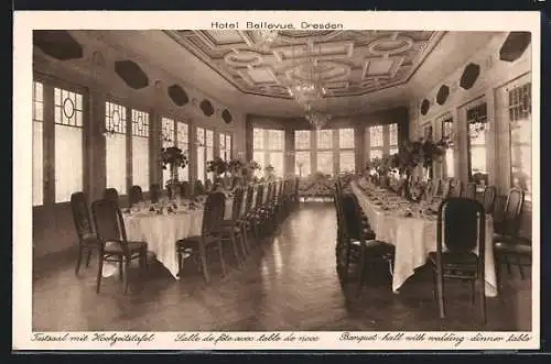 AK Dresden, Hotel Bellevue, Festsaal mit Hochzeitstafel