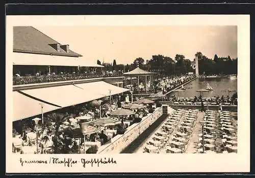 AK Hannover, Maschsee-Gaststätte, Terrasse mit Wasserblick