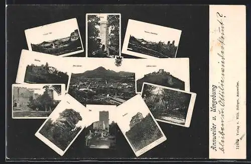 AK Annweiler, Totalansicht, Wappen, Rehberg, Asselstein