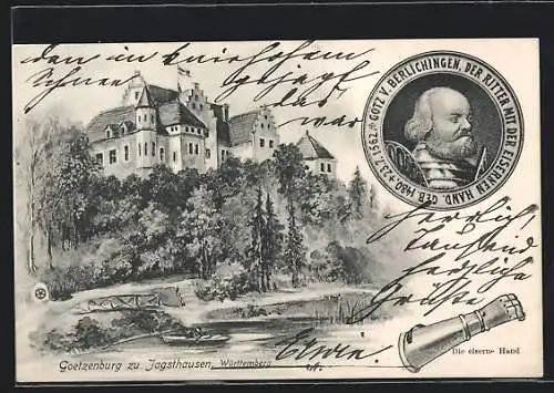 Künstler-AK Jagsthausen /Württ., Goetzenburg, Portrait Götz von Berlichingen, Eiserne Hand
