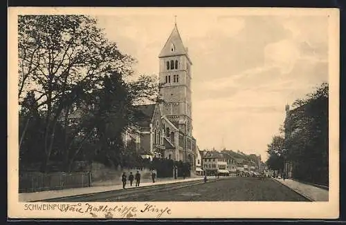 AK Schweinfurt, Kath. Kirche mit Strasse Steinweg