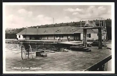 AK Arolsen, Badeanstalt, Schwimmbecken, Sprungturm und Gebäude