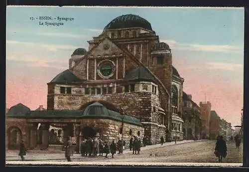 AK Essen, Synagoge mit Strasse