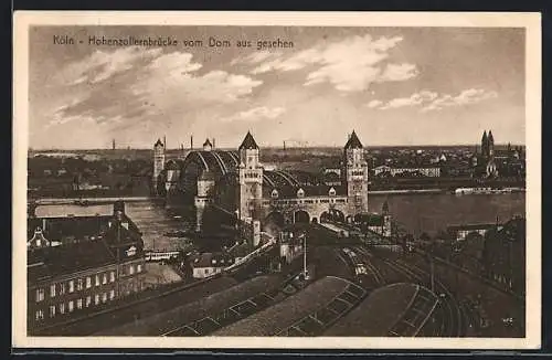 AK Köln, Hohenzollernbrücke, vom Dom aus gesehen