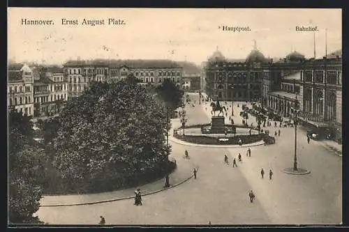 AK Hannover, Ernst August-Platz mit Hauptpost u. Bahnhof