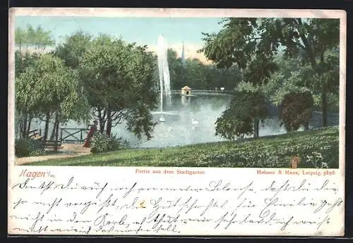 AK Hagen i. W., Partie aus dem Stadtgarten
