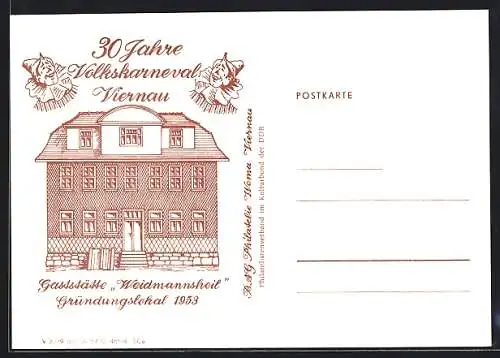 Künstler-AK Viernau, Gaststätte Weidmannsheil, 30 Jahre Volkskarneval, Harlekins