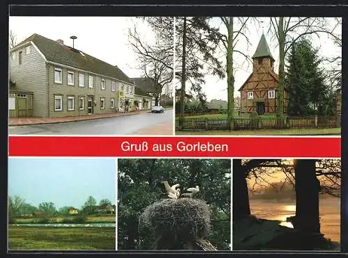 AK Gorleben /Elbe, Strassenpartie mit Edeka-Geschäft, Kirche