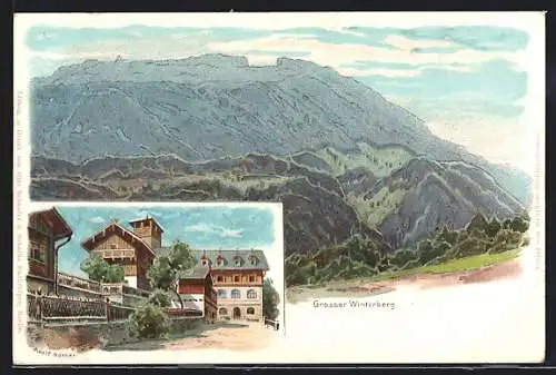 Lithographie Bad Schandau, Grosser Winterberg, Ortsansicht