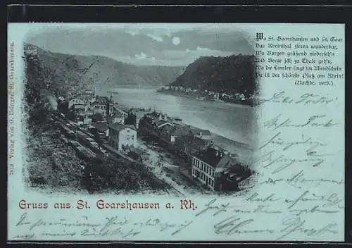 Mondschein-AK St. Goarshausen a. Rh., Totalansicht